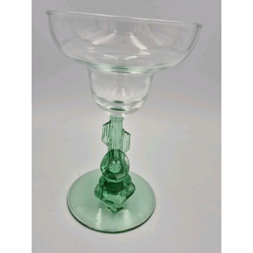 Luminarc 7” Vintage Margarita Green Tall Stem Glass Cactus & Man Sombrero Theme